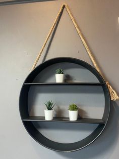 Round Wall Shelf, Black Metal Frame, Hanging Rope, Open Shelf Diy Shelf Decor, Shelf Round, Cube Wall Shelf, Wall Decor Shelf, Round Wall Shelves, Hanging Wall Shelf, Industrial Wall Shelves, Wall Storage Shelves, Metal Shelving Units