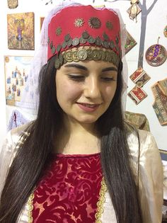 Armenian women’s headdresses. Some married women had their chin and mouth covered with kerchief - Nationalclothing.org Armenian Women, Modest Women, Armenian Culture, Married Women, National Clothes, Gold And Silver Coins, Married Woman, Special Jewelry, Folk Costume