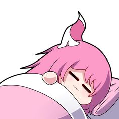 an anime character with pink hair laying down