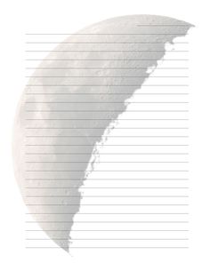 the back side of a paper with writing on it and an image of a half moon