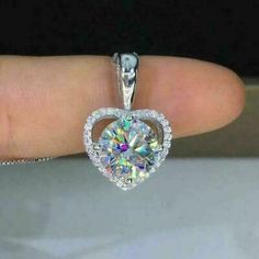 (eBay) 2.20Ct Round Brilliant Cut Moissanite eart Halo Pendant 14k White Gold Finish Gifts For Fiance, Moissanite Necklace, Halo Pendant, Heart Shaped Diamond, Heart Pendant Diamond, White Gold Necklaces, Heart Shape Pendant, Blue Jewelry, Engagement Anniversary