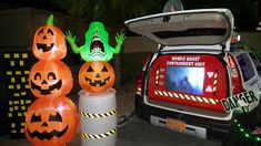 halloween decorations in the trunk of a car