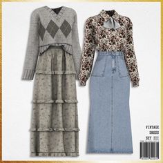 two women's skirts and sweaters are shown in this sewing pattern