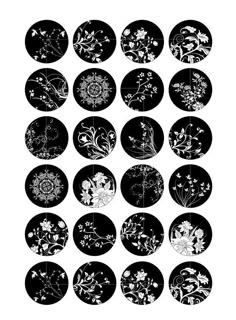 black and white flowers are arranged in the shape of circles on a white background illustration