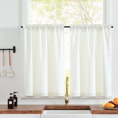 PRICES MAY VARY. Fuax Linen Curtains: Package includes 2 panels of kitchen curtains, each panel measuring 34"W x 24"L. Each panel has 2 inch high pole pocket, which works well with tension rods or normal rods, easy to install and slide. It is recommended to use a rod with a diameter of 1 inch or less. Heathered Tier Curtains: These textured kitchen curtains have modern farmhouse look. Threads of different thicknesses are regularly woven together creates simple style, making your room simple yet Textured Kitchen, Country Kitchen Curtains, Textured Curtains, Sink Laundry Room, Farmhouse Kitchen Curtains, Curtains For Bathroom