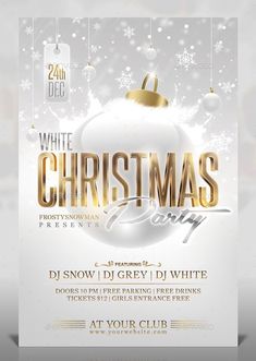 christmas party flyer template with gold and white decorations