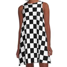 Loose-fit, mid-length sleeveless dress with silky handfeel. Printed on both sides. Machine washable. Size range XS-2XL. Simple black and white checkered HD. Music Dress, White A Line Dress, Black And White Socks, Checker Print, Black And White Lines, Black And White Design, Woven Dress, Dress For Sale, Checkered Pattern