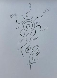 an ink drawing of a swirly design with bubbles and circles on white sheet paper