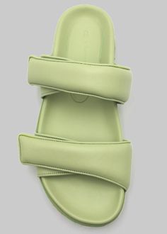 Color: Acid Green Padded genuine leather upper Slip-on style Velcro strap closure Molded footbed Rubber sole 100% Lamb leather Lining: 100% Leather kid By Gia Borghini. Made in Italy Gia Borghini, Paris Store, Double Strap Sandals, Denim Suit, Paris Woman, Leather Texture, Velcro Straps, Swimwear Accessories, Strap Sandals