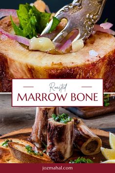 Roasted marrow bones with decorative fork. Bone Marrow Recipe Roasted, Bone Marrow Recipe, Marrow Recipe, Beef Marrow Bones, Smoked Ribs, Cold Appetizers, Beef Bones, Smoked Ham