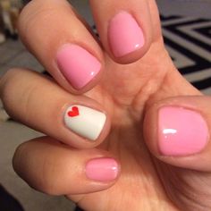 Simple Valentines Day Nails Short, Valentines Gel Nails, Valentines Manicure, Nails Art Simple, Diy Valentine's Nails, Bedazzled Nails, Simple Valentines, Neat Nails