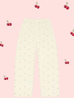 #cherry #cherries #aesthetic #lanadelrey #coquette #coquettestyle #cottage #cottagecore #dainty #loungewear #lounge #pants #gifts #giftsforher #pajamas Relaxed Fit Wide Leg Sleepwear For Pajama Party, Summer Loungewear Sleepwear Straight Pants, Cotton Wide Leg Sleepwear, Summer Sleepwear Straight Pants For Loungewear, Cotton Sleepwear Straight Pants, Cotton Straight Pants For Pajama Party, Relaxed Fit Sleepwear Pants With Elastic Waistband, Relaxed Fit Sleepwear Trousers With Elastic Waistband, Wide Leg Sleepwear With Elastic Waistband For Sleepover