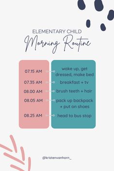 an event poster for the elementary child morning routine, with text and images on it