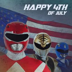 two people wearing red and white costumes with an american flag in the background that says happy 4th of july