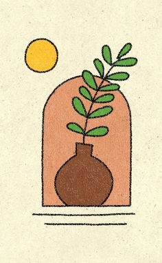 a drawing of a vase with a plant in it