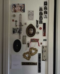 a white door with many different items on it