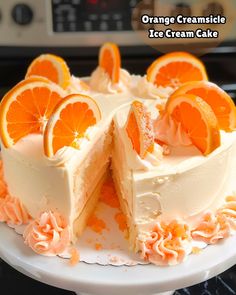 a cake with orange slices cut out of it