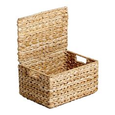 two large baskets are stacked on top of each other, one is empty and the other has