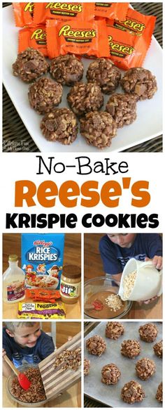 no - bake reese's krispie cookies collage