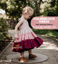 Colorblock dress PDF sewing pattern You will receive: - PDF file with graphic step-by-step sewing instruction - PDF file with patterns  The patterns can be printed on a home printer on A4 paper and taped all the pages together. Choose the right size and sew a unique colorblock dress: - 86 (12-18 M) - 92 (18-24 M) - 98 (2-3 Y) - 104 (3-4 Y) - 110 (4-5 Y) - 116 (5-6 Y) - 122 (6-7 Y) - 128 (7-8 Y) - 134 (8-9 Y) - 140 (9-10 Y) Don't produce, create! :) Dress With Ruffles, Fibre Art, Autumn Dress, Girls Dresses Summer, A4 Paper, Colorblock Dress, Sewing Patterns Free