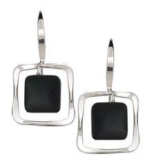 Black Onyx Earrings Modern Square Nickel-free Earrings, Modern Sterling Silver Square Jewelry, Modern Sterling Silver Jewelry With Square Cut, Modern Square Sterling Silver Jewelry, Contemporary Rectangular Earrings For Gift, Modern Square Pendant Earrings For Gift, Modern Square Pendant Earrings As Gift, Elegant Silver Square Pendant Earrings, Chic Square Jewelry For Formal Occasions