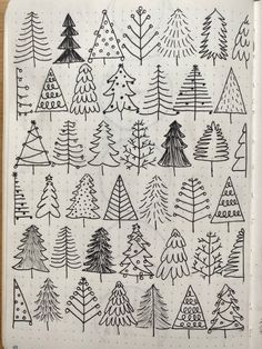 Christmas trees doodles Christmas Tree Doodles Easy, Doodle Christmas Tree, Tree Doodle Simple, Christmas Tree Line Drawing, Line Drawing Tree, Simple Tree Drawing, Trees Doodle, Christmas Tree Doodles, Christmas Tree Doodle