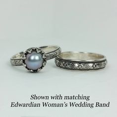 two wedding rings are shown with the words show with matching edward woman's wedding band