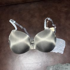 Gray Satin And Lace. Absolutely Beautiful. 34b. New With Tags Lacey Bra, Lace Bras, Lace Halter Bralette, Padded Bralette, Sport Bra Top, Bralette Crop Top, Unlined Bra, Green Lace, Lace Bralette