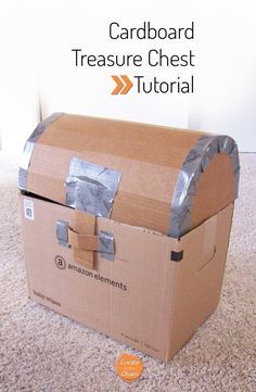 an amazon box sitting on the floor with duct tape wrapped around it's sides