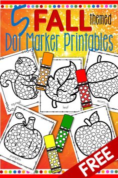 Dot markers, bingo daubers, do-a-dot painting - a fun and popular activity whatever you want to call it! #kidsparkz #preschoolfinemotor #fallprintables Paint Dobber Ideas, Pumpkin Qtip Painting Free, Leaf Dot Painting, Bingo Dabber Art, Bingo Dauber Art Projects, Fall Dot Art, Fall Dot Painting, Halloween Dot Painting, Fall Dot Marker Printables Free