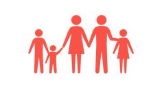 an orange silhouette of a family holding hands and standing next to each other with the child's hand