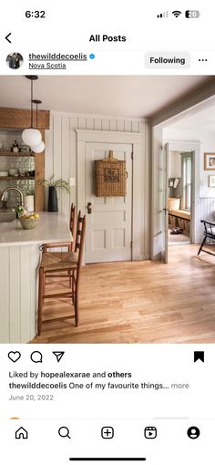 an image of a kitchen with white walls and wood flooring on instagrams