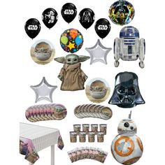 star wars party supplies including balloons, plates and decorations