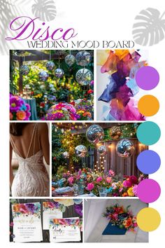 the wedding mood board is filled with different colors