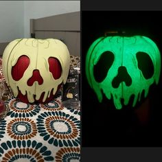 there are two pictures one has a pumpkin and the other has a skull on it