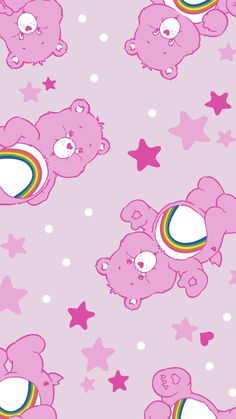 pink bears with rainbows and stars in the background