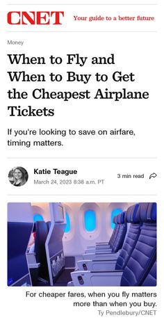 an airplane with the text when to fly and when to buy to get the cheapest airline