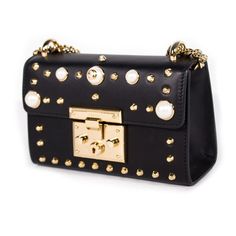 We the ity of this bag or your Full . The bag has been ated by our experts. Description: Gucci Padlock Studded Leather Shoulder Bag Details: Black Smooth Leather / Gold-Tone Hardware / Chain Shoulder Strap / Gold-Tone Studs and Glass GG Pearl Studs Embellishments at Front and Back /Beige Suede Lining / Single Compartment and Slit Pocket At Interior / Push-Button Closure at Front Flap Can Be Used as Shoulder Bag or Top Handle Bag Comes With Key, Key Clochette, and Dustbag Measurement: Width 8 inch / Height 5 inch / Depth 3 inch / Shoulder Drop 20 inch Condition: Pre/Loved in Very Good Condition. Minor Marks Of Use. Estimated Retail: $2,350 Feel like trying before buying? Contact us on bagsarenaon@gmail.com or +1 307 216-5225 and we will arrange for same day viewing at our office. Gucci Padlock, Key Key, Bag Details, Studded Leather, Diaper Backpack, Handle Bag, Pearl Studs, Push Button, Smooth Leather