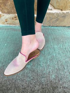 Suede mules with pink stitching True to size Pearl Cuff, Wild Rag, Suede Mules, Flat Mules, Outerwear Vest, New Tops, Apple Watch Bands, Watch Bands, Vest Jacket