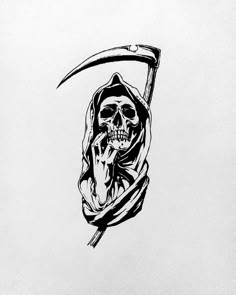 a black and white drawing of a skeleton holding a sculler