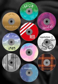 a bunch of different cd's with the words red on them