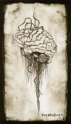 a drawing of a brain with dripping paint