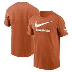 Ensure everyone knows you're a dedicated Texas Longhorns supporter by wearing this Campus Mascot T-shirt. Its solid design features the team name printed below the iconic Nike Swoosh symbol in a diagonal stripe pattern across the front and the Texas Longhorns logo on the left sleeve. Soft cotton fabric helps keep you comfortable all day. Texas Longhorns Logo, Diagonal Stripes Pattern, Orange Texas, Texas Longhorns, Diagonal Stripes, Team Name, Nike Swoosh, Men's Nike, Stripes Pattern