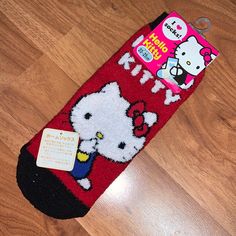 Brand New With Tags Attached Hello Kitty Thick Fuzzy Socks One Pair Cute Black Non-slip Socks, Cute Red Socks, Kuromi Clothes, Black Fishnet Tights, Kitty Items, Kitty Accessories, Hello Kitty Accessories, Hello Kitty Christmas, Pink Hello Kitty