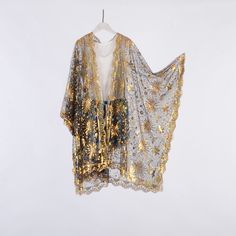 Sequin Kimono, Mode Kimono, Bohemian Kimono, Fringe Kimono, Sheer Kimono, Dark Outfits, Beautiful Kimonos, Black Fringe, Sequins Embroidery