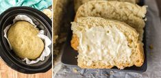 two pictures side by side one with bread and the other with frosting in it