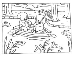 two teddy bears in a boat with an umbrella coloring page for adults and children to color