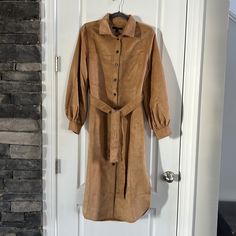 Banana Republic Suede Like Camel Shirt Dress. Nwt Never Worn. Fall Collection Belted Long Midi Dress For Fall, Fall Brunch Dresses With Pockets, Brown Button-up Fall Midi Dress, Brown Button-up Midi Dress For Fall, Collared Midi Dress For Fall Brunch, Camel Shirt, Fall Collection, Fall Collections, Banana Republic