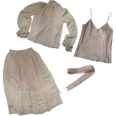 Peggy Jennings Vintage 100% Silk Romantic Renaissance Victorian 4-Piece Set Blouse Skirt Undershirt Sash (Belt) All Pieces 100% Silk Some Spots Of Brown Found On Skirt, See Pics. Overall Euc. Please Ask All Questions Before Purchase. W20 Elegant Beige Sets For Summer, Elegant Beige Summer Sets, Spring Beige Ruffled Sets, Beige Sets For Spring Daywear, Elegant Silk Summer Sets, Silk Sets For Spring Daywear, Silk Sets For Daywear, Spring Silk Set With Ruffles, Spring Silk Sets With Ruffles