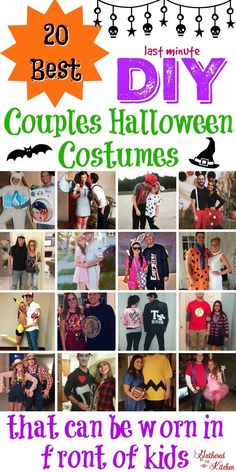 halloween costumes for kids that can be worn in front of kids with text overlay reading 20 best couples halloween costumes